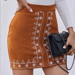 Geo Print High Waisted Suede Skirt